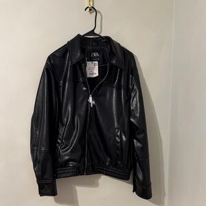 Zara Sleek Black Faux Leather Jacket